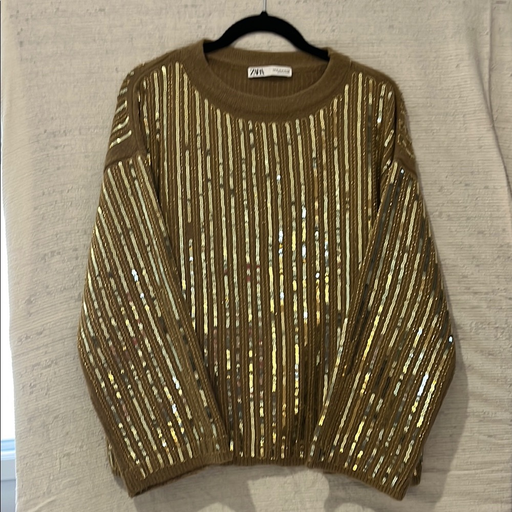 Zara Brown and Gold Sequin Sweater